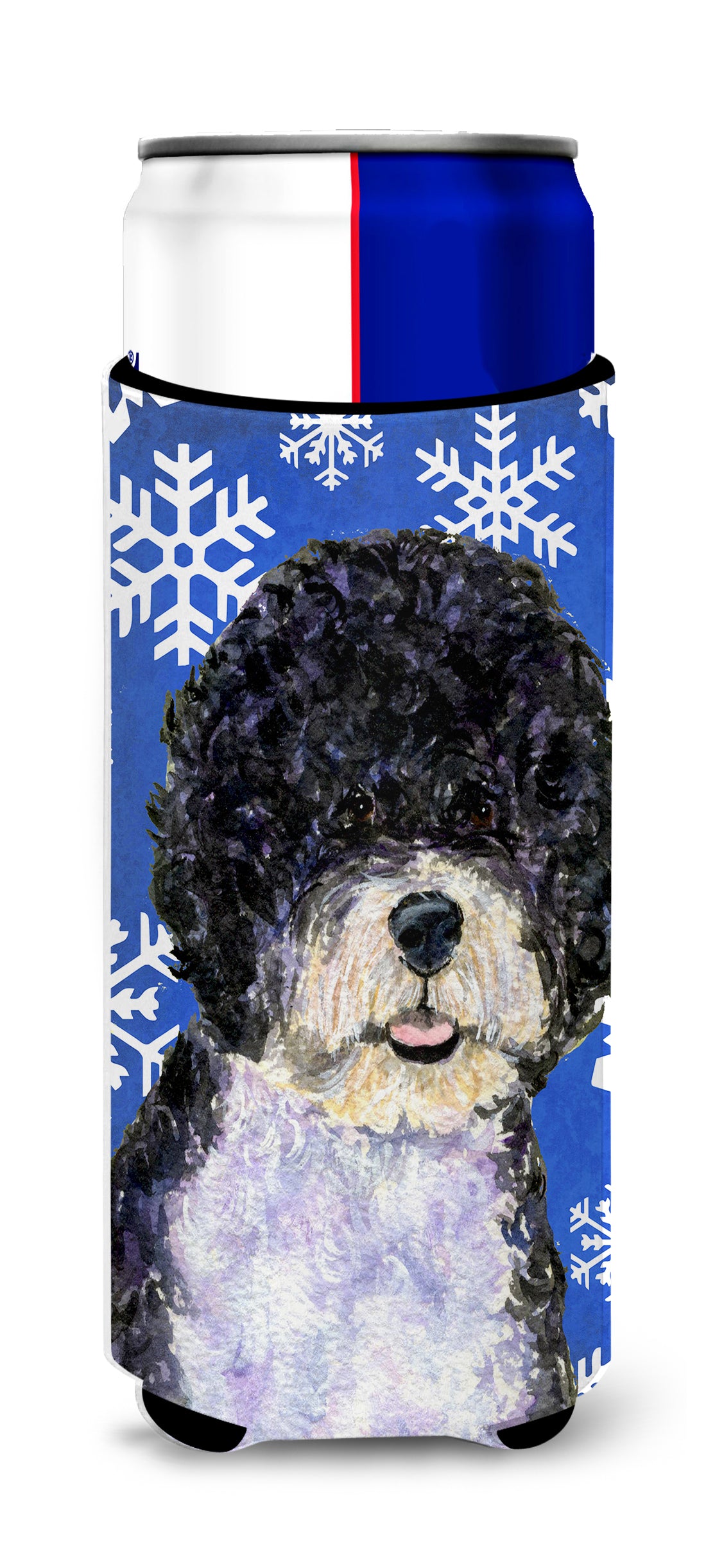 Portuguese Water Dog Winter Snowflakes Holiday Ultra Beverage Insulators for slim cans SS4628MUK.