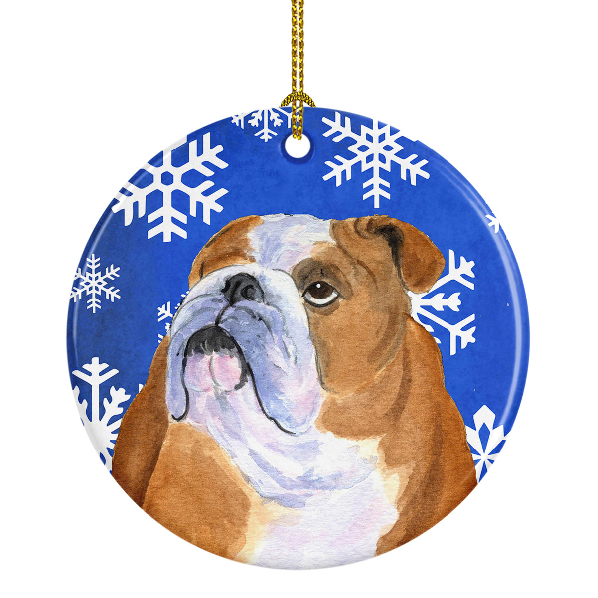 Bulldog English Winter Snowflakes Holiday Christmas Ceramic Ornament SS4629 - the-store.com