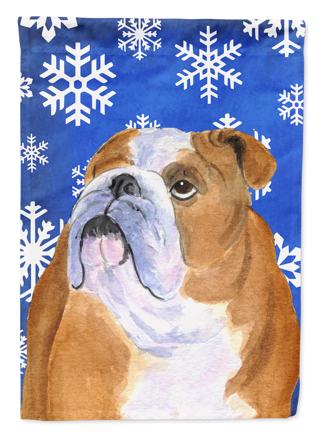Bulldog English Winter Snowflakes Holiday Flag Canvas House Size