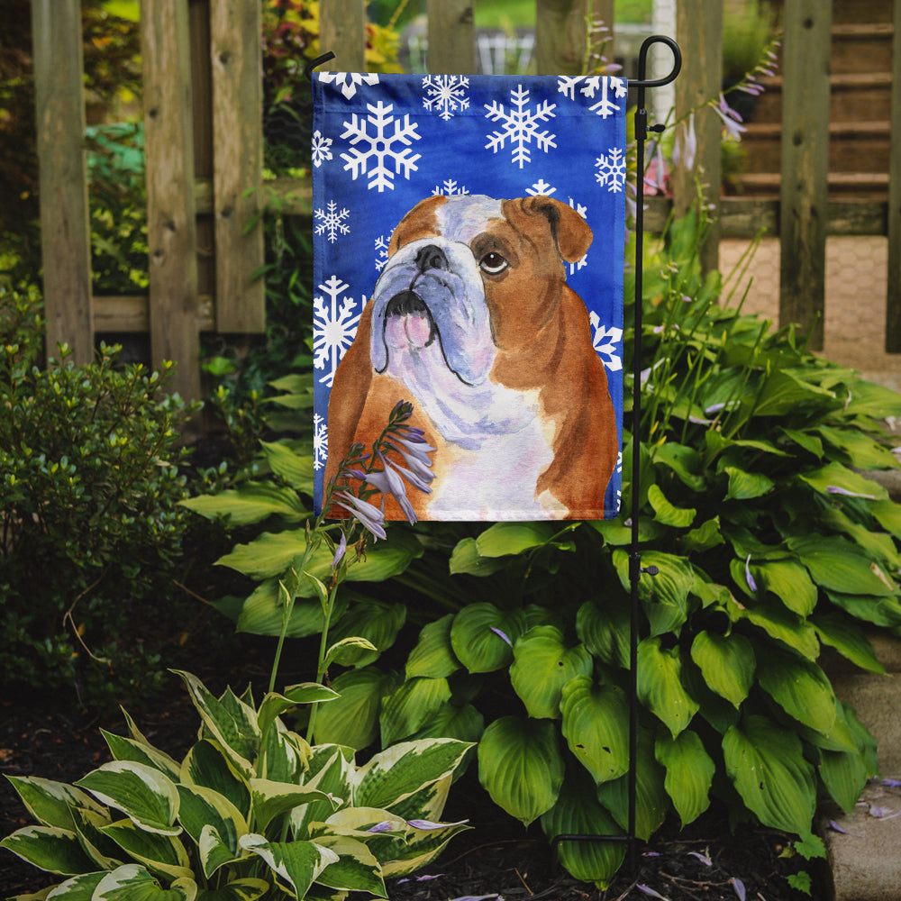 Bulldog English Winter Snowflakes Holiday Flag Garden Size.