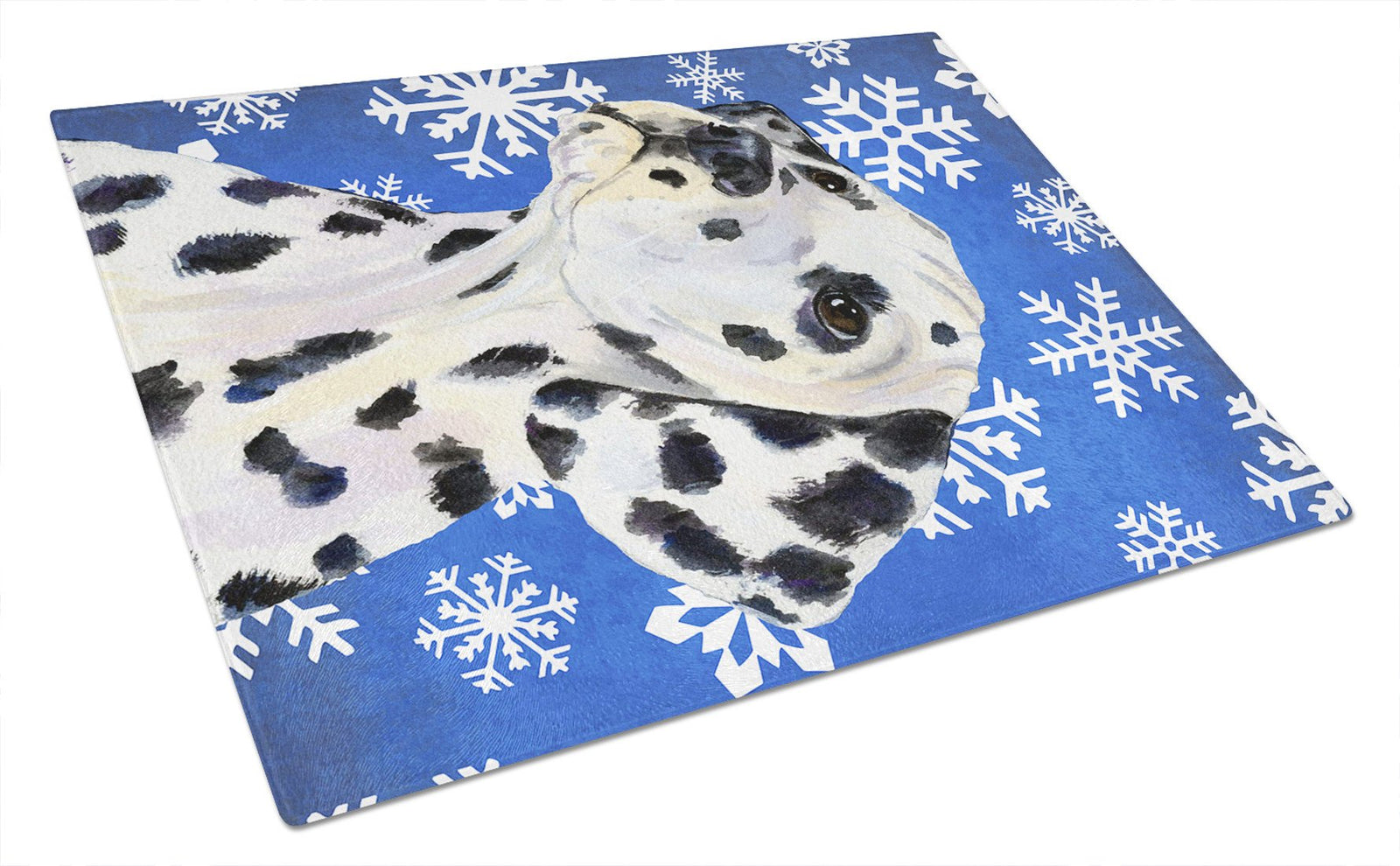Dalmatian Winter Snowflakes Holiday Glass Cutting Board Large by Caroline's Treasures
