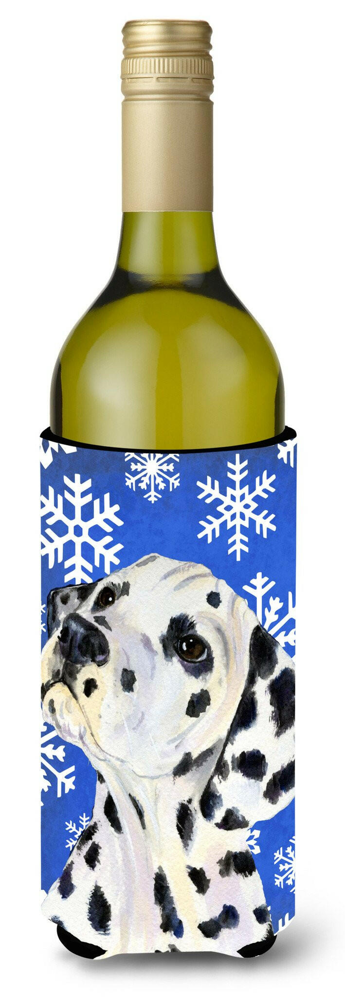 Dalmatian Winter Snowflakes Holiday Wine Bottle Beverage Insulator Beverage Insulator Hugger SS4630LITERK by Caroline&#39;s Treasures