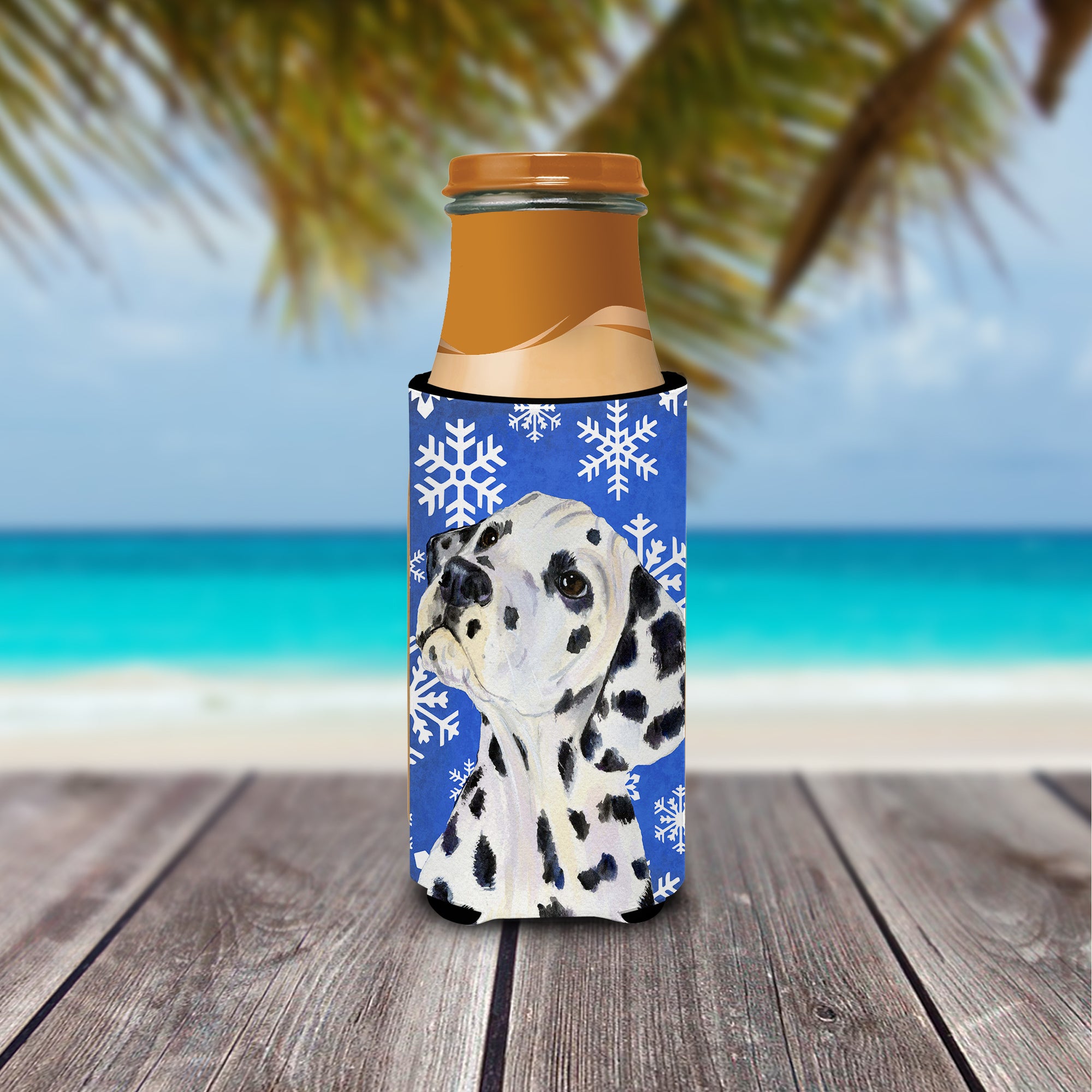 Dalmatian Winter Snowflakes Holiday Ultra Beverage Insulators for slim cans SS4630MUK.