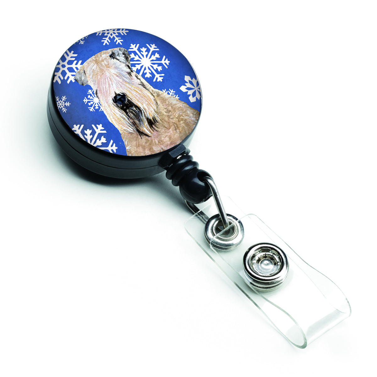 Wheaten Terrier Soft Coated Winter Snowflakes Holiday Retractable Badge Reel SS4631BR  the-store.com.