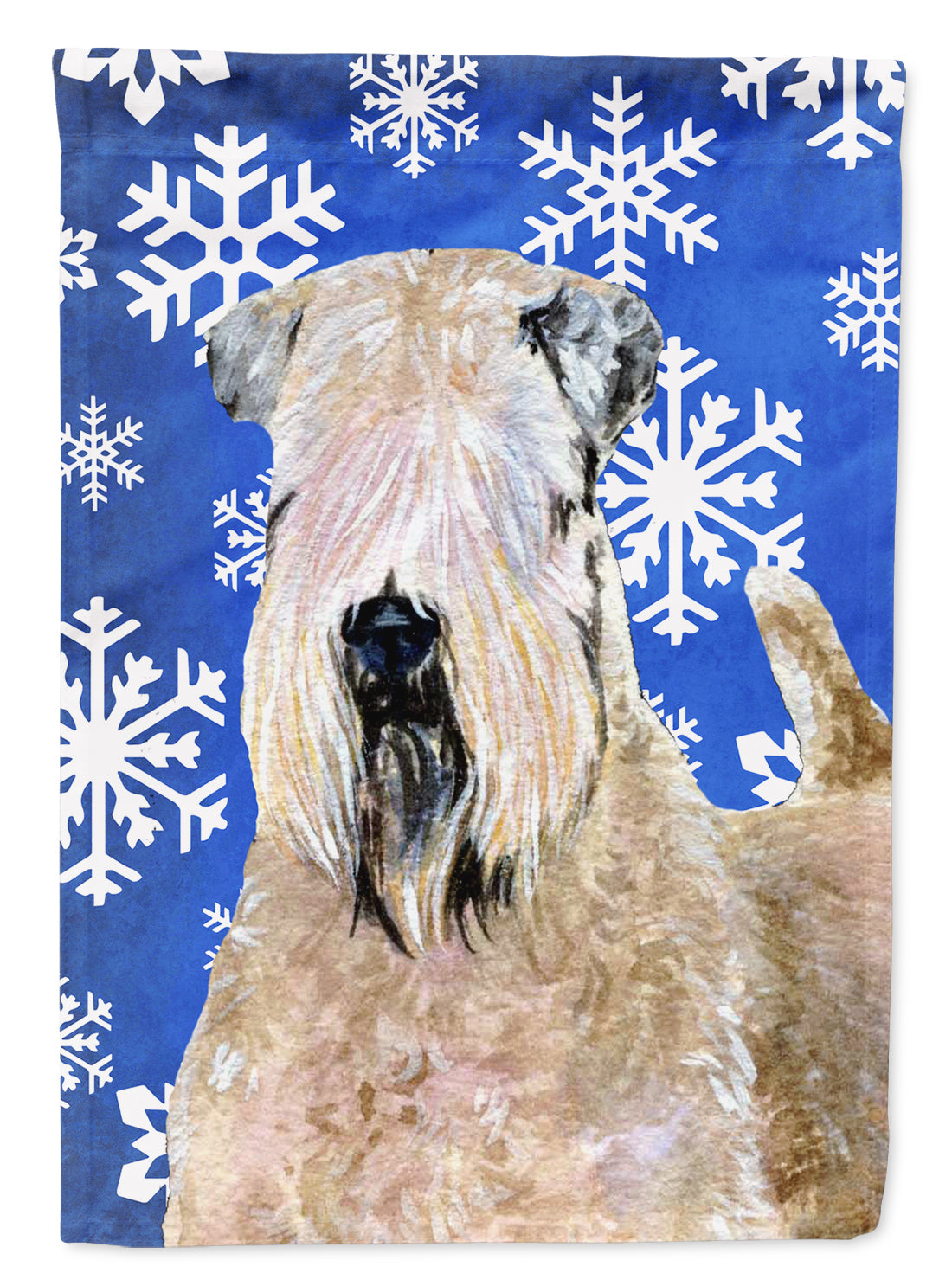 Wheaten Terrier Soft Coated Winter Snowflakes Flag Canvas House Size  the-store.com.