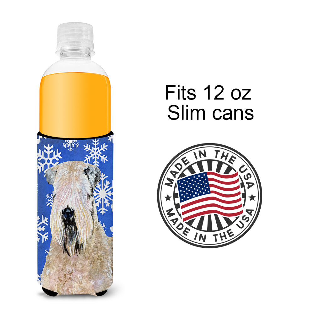 Wheaten Terrier Soft Coated Winter Snowflakes Holiday Ultra Beverage Insulators for slim cans SS4631MUK.