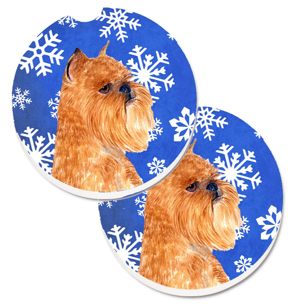 Brussels Griffon Winter Snowflakes Holiday Set of 2 Cup Holder Car Coasters SS4632CARC by Caroline&#39;s Treasures