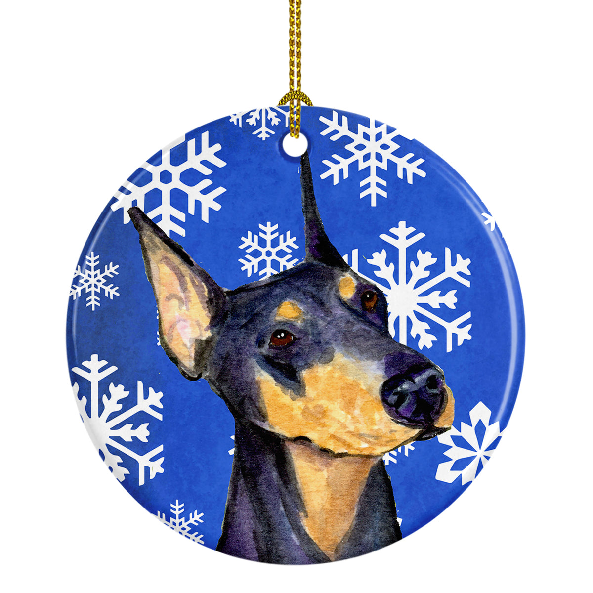 Doberman Winter Snowflakes Holiday Christmas Ceramic Ornament SS4633 - the-store.com