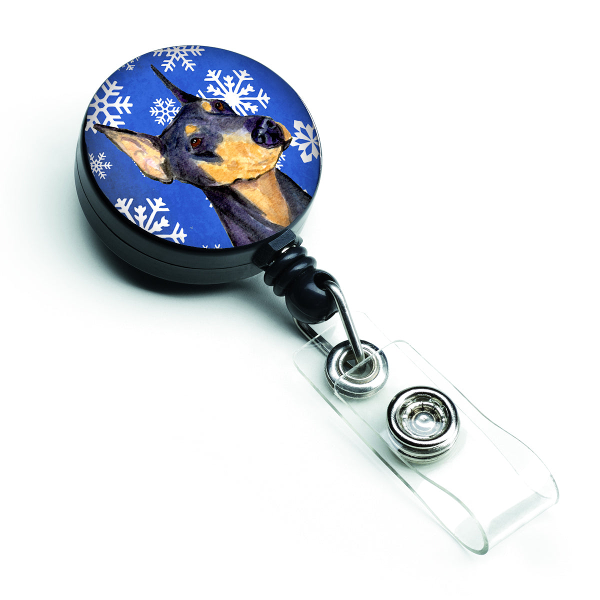 Doberman Winter Snowflakes Holiday Retractable Badge Reel SS4633BR  the-store.com.