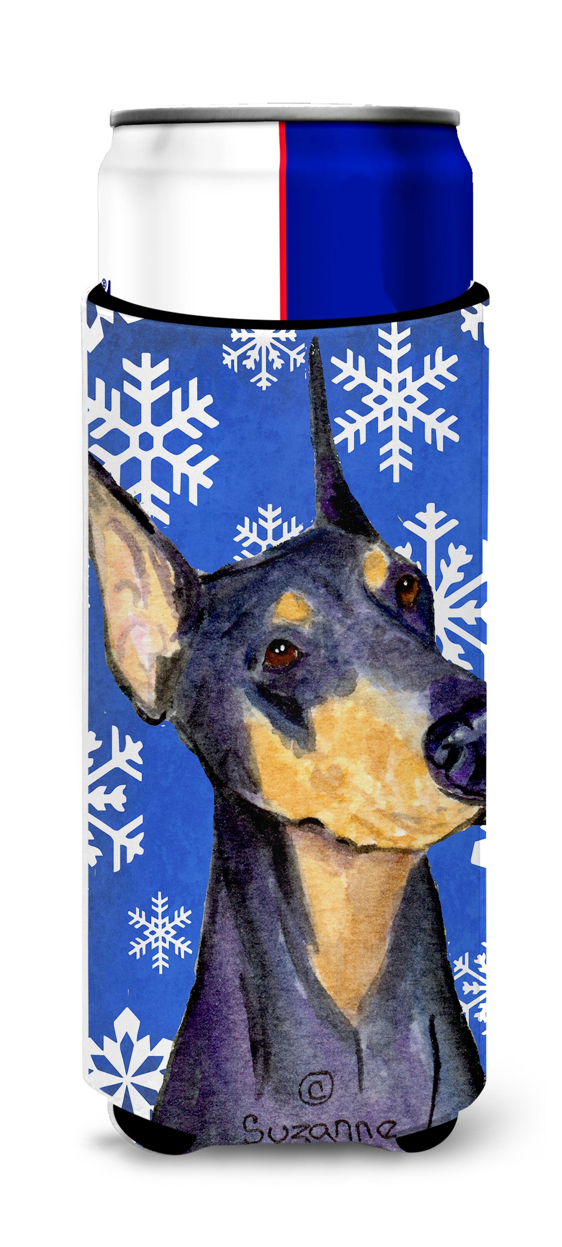 Doberman Winter Snowflakes Holiday Ultra Beverage Insulators for slim cans SS4633MUK