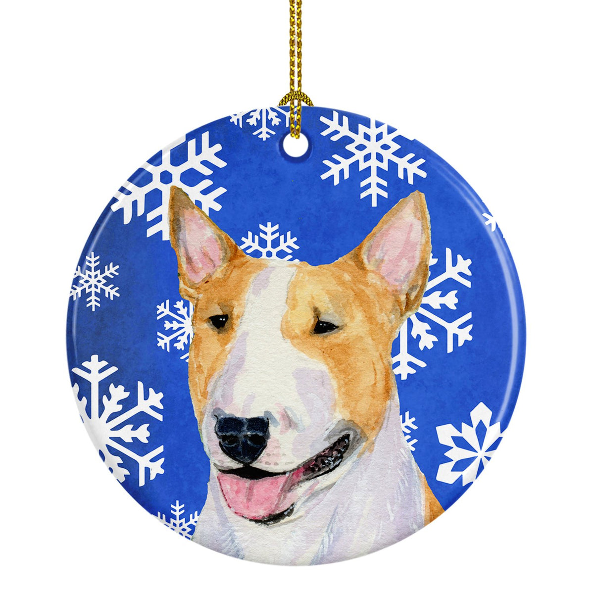 Bull Terrier Winter Snowflakes Holiday Christmas Ceramic Ornament SS4634 by Caroline&#39;s Treasures