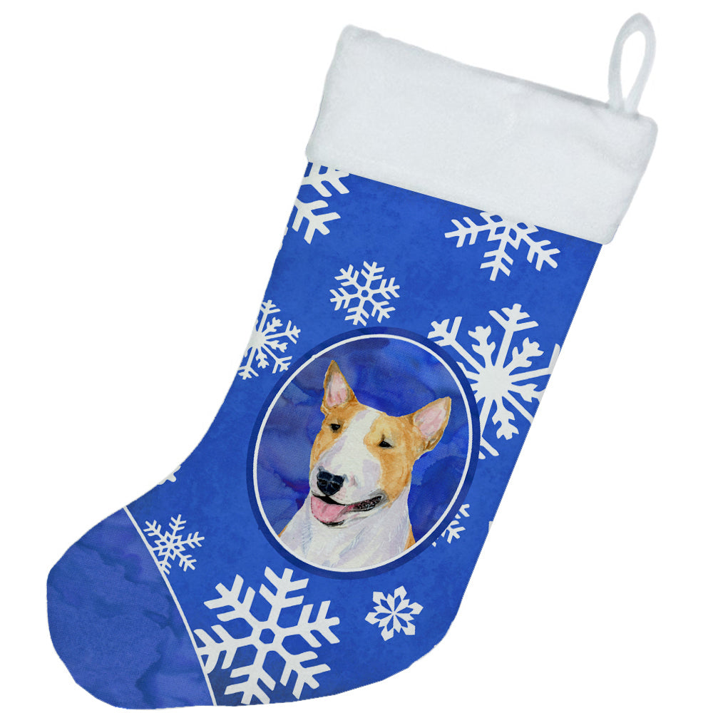 Bull Terrier Winter Snowflakes Christmas Stocking SS4634  the-store.com.