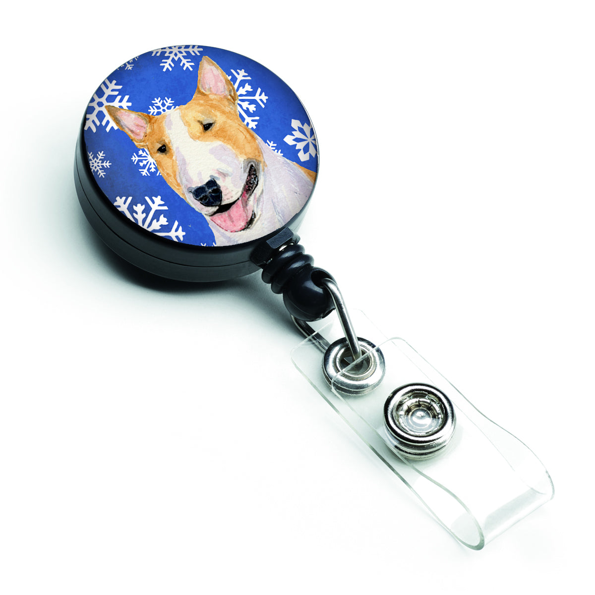 Bull Terrier Winter Snowflakes Holiday Bobine de badge rétractable SS4634BR