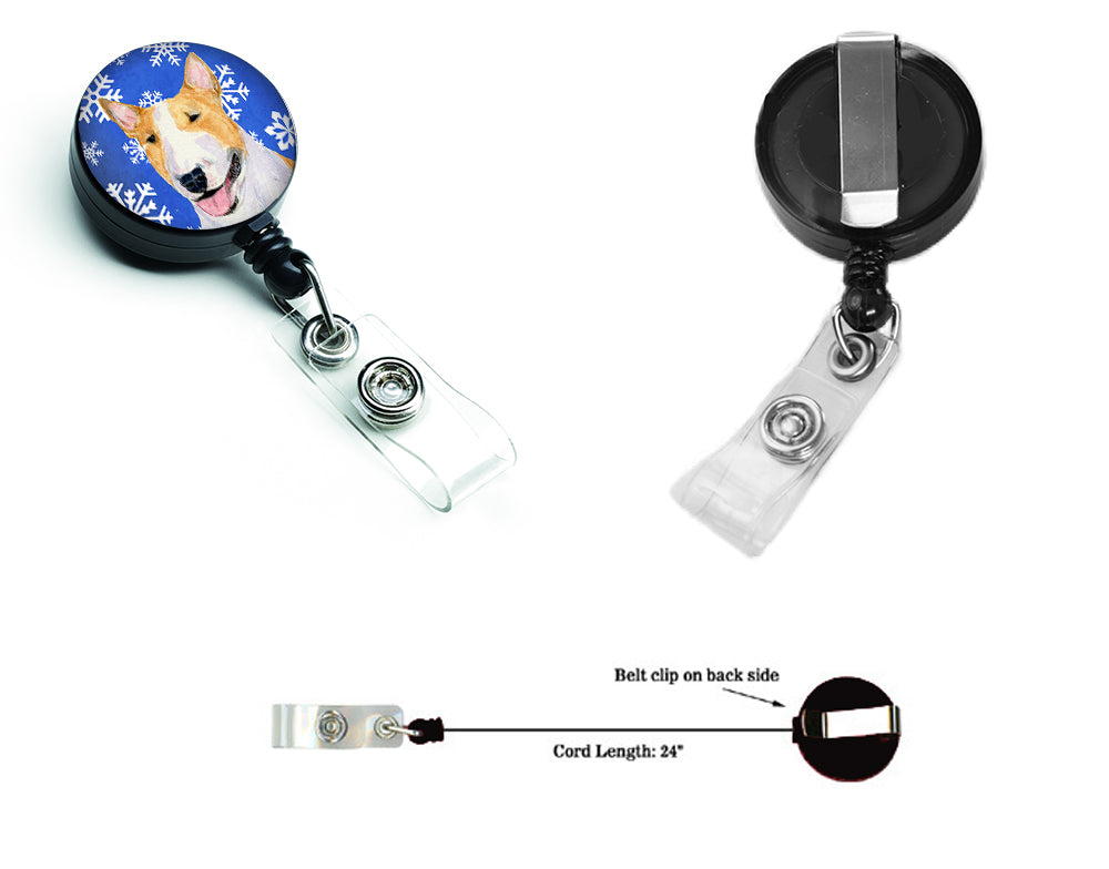 Bull Terrier Winter Snowflakes Holiday Retractable Badge Reel SS4634BR  the-store.com.