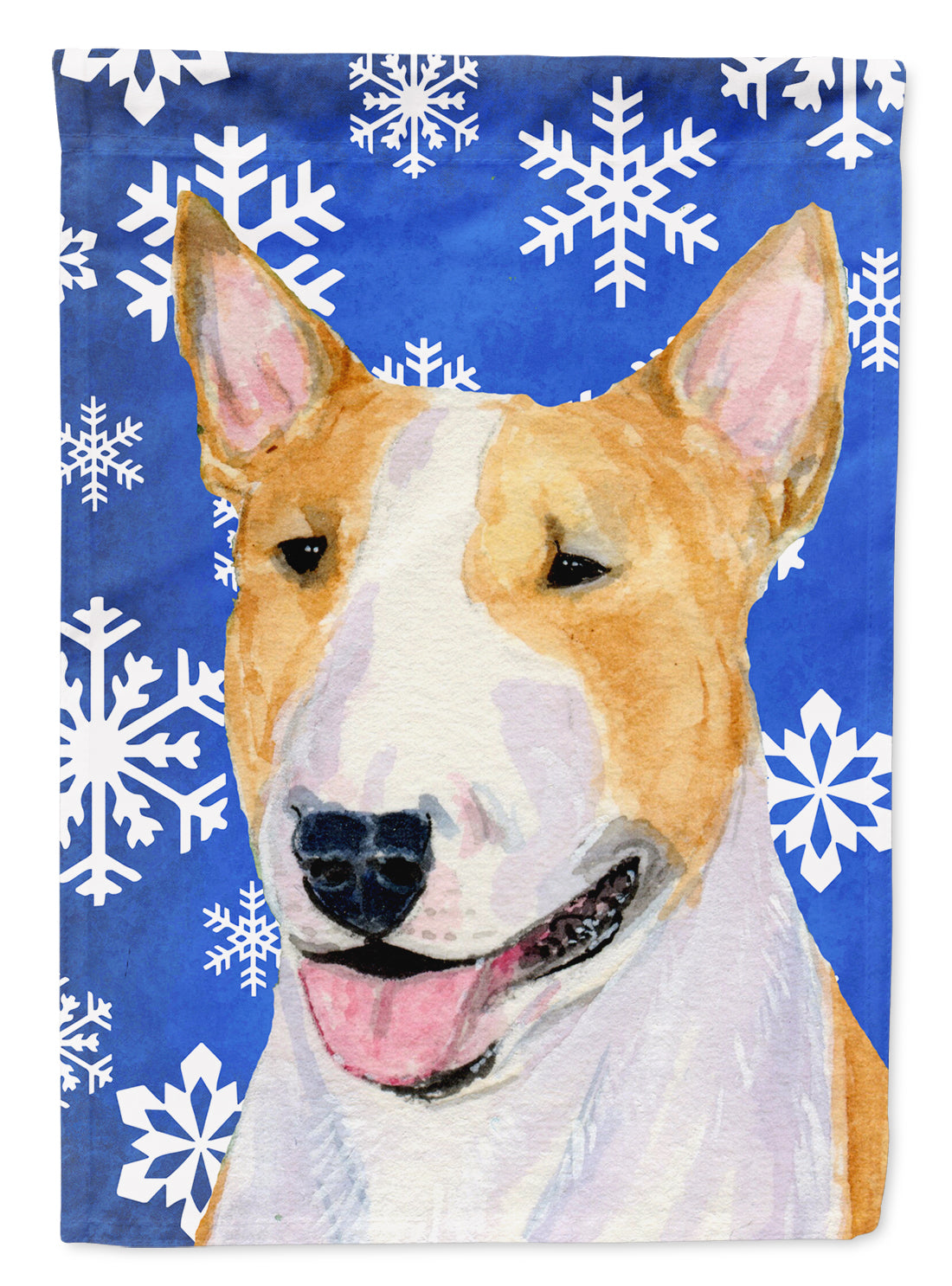 Bull Terrier Winter Snowflakes Holiday Flag Canvas House Size  the-store.com.
