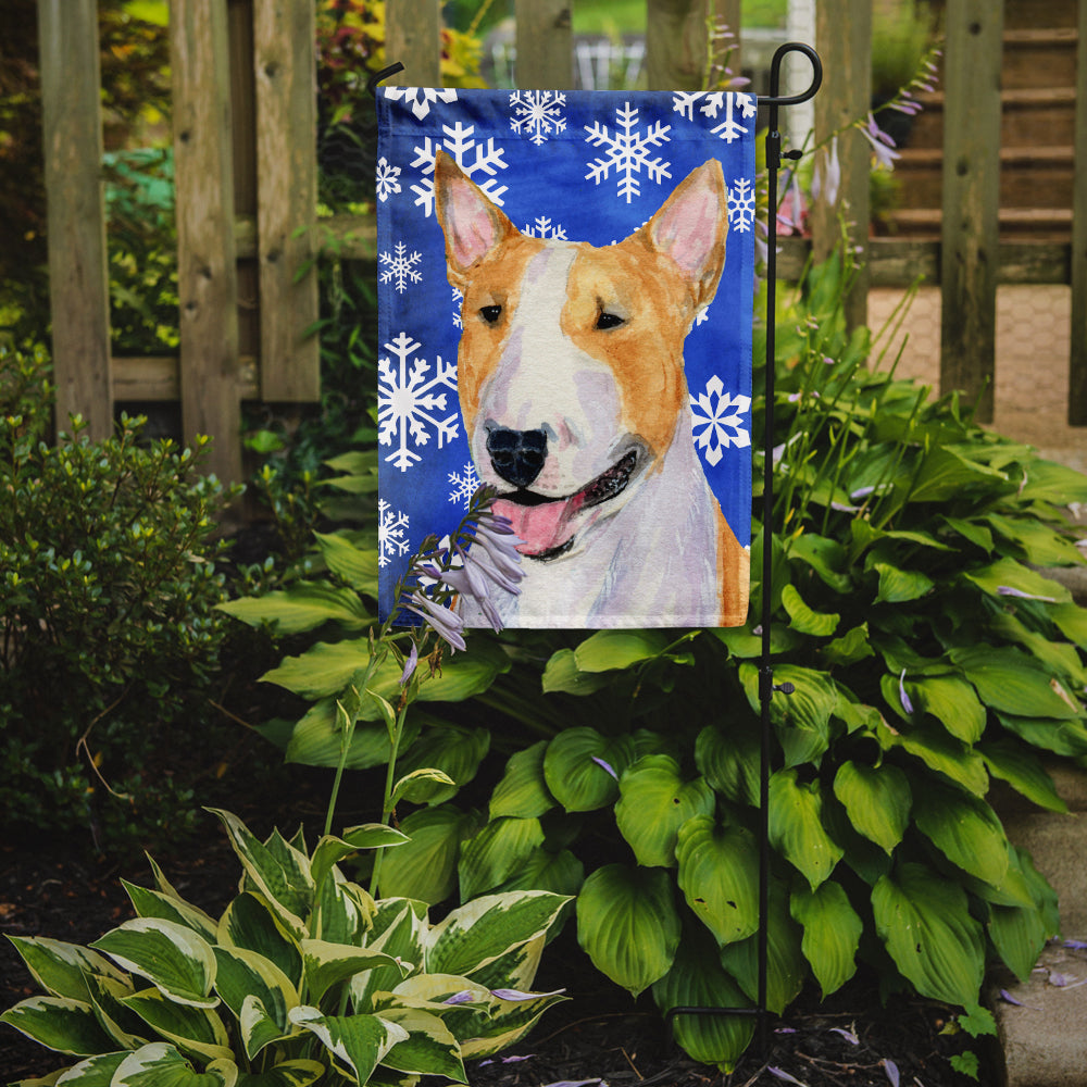 Bull Terrier Winter Snowflakes Holiday Flag Garden Size.