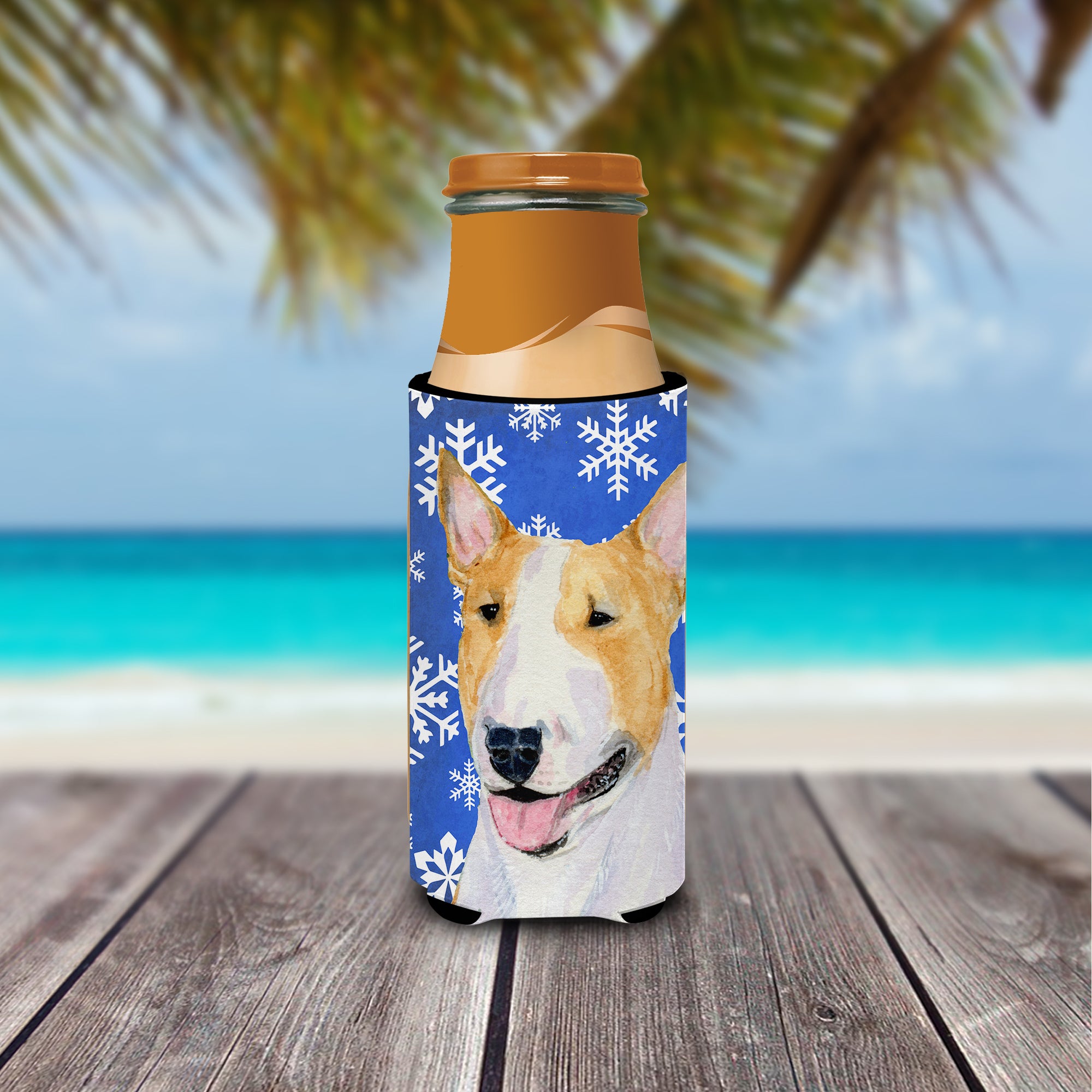 Bull Terrier Winter Snowflakes Holiday Ultra Beverage Insulators for slim cans SS4634MUK.