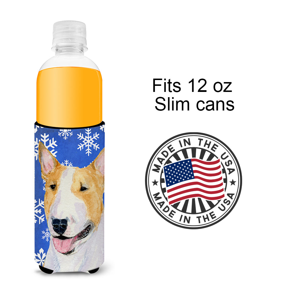 Bull Terrier Winter Snowflakes Holiday Ultra Beverage Insulators for slim cans SS4634MUK.