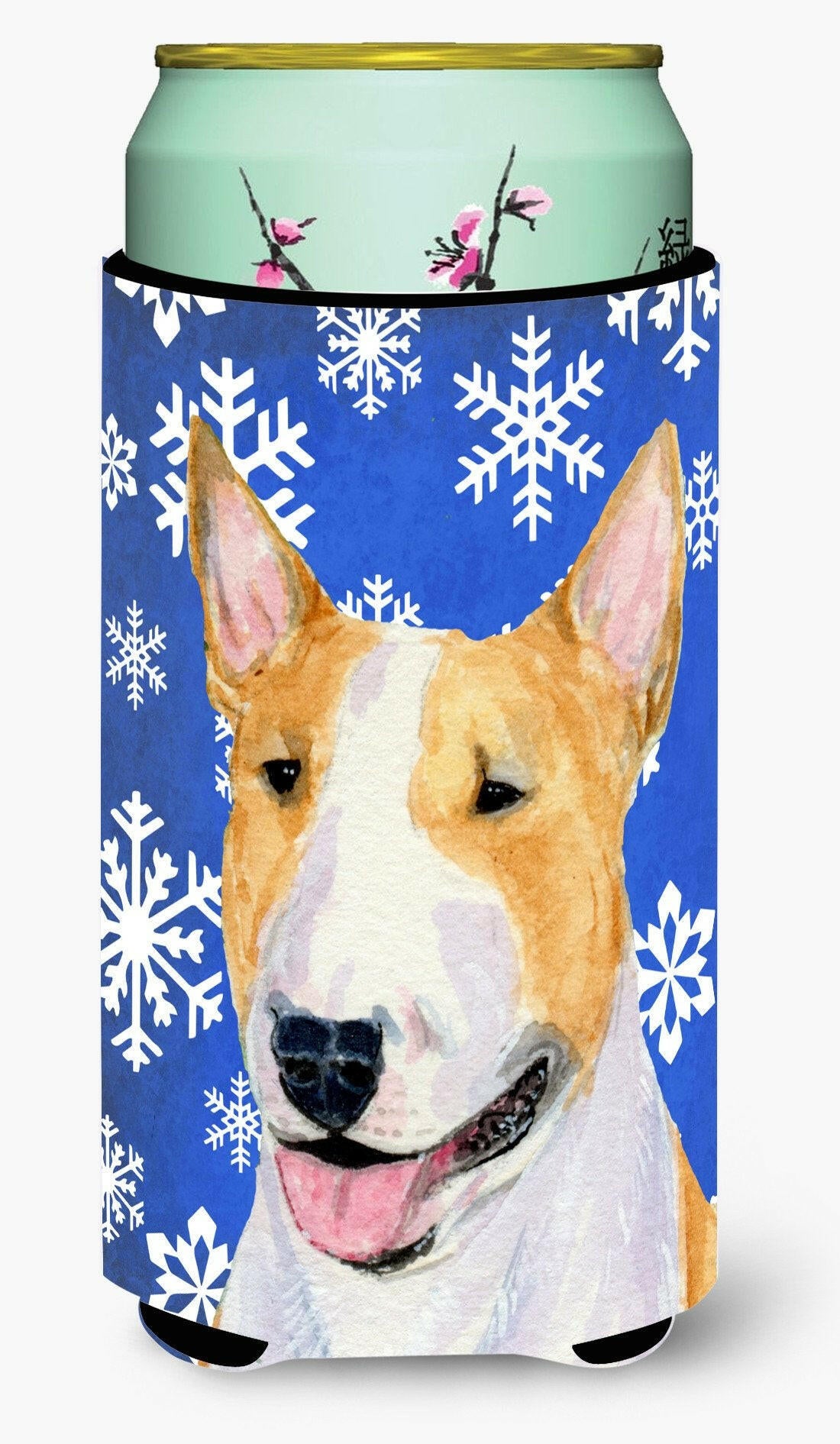 Bull Terrier Winter Snowflakes Holiday  Tall Boy Beverage Insulator Beverage Insulator Hugger by Caroline&#39;s Treasures