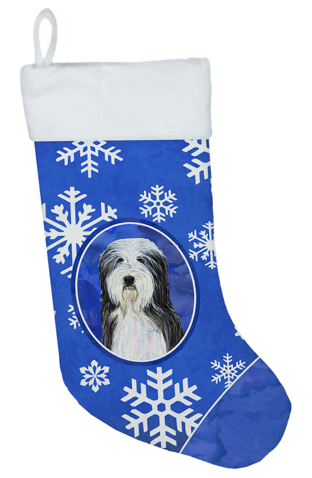 Bearded Collie Winter Snowflakes Christmas Stocking SS4635  the-store.com.