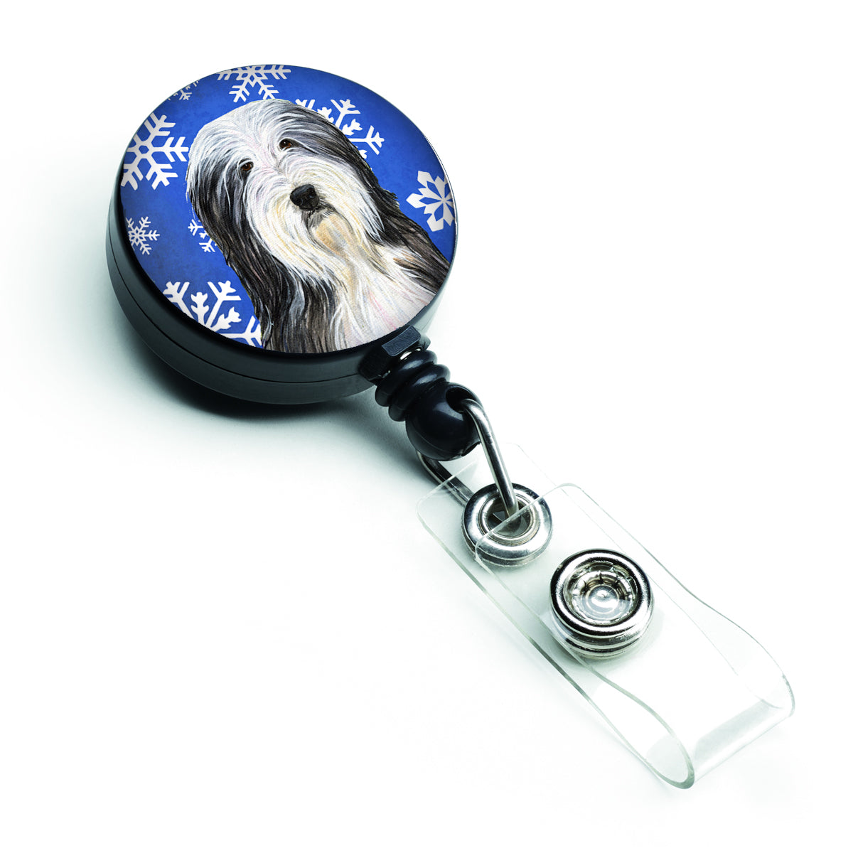 Bearded Collie Winter Snowflakes Holiday Retractable Badge Reel SS4635BR