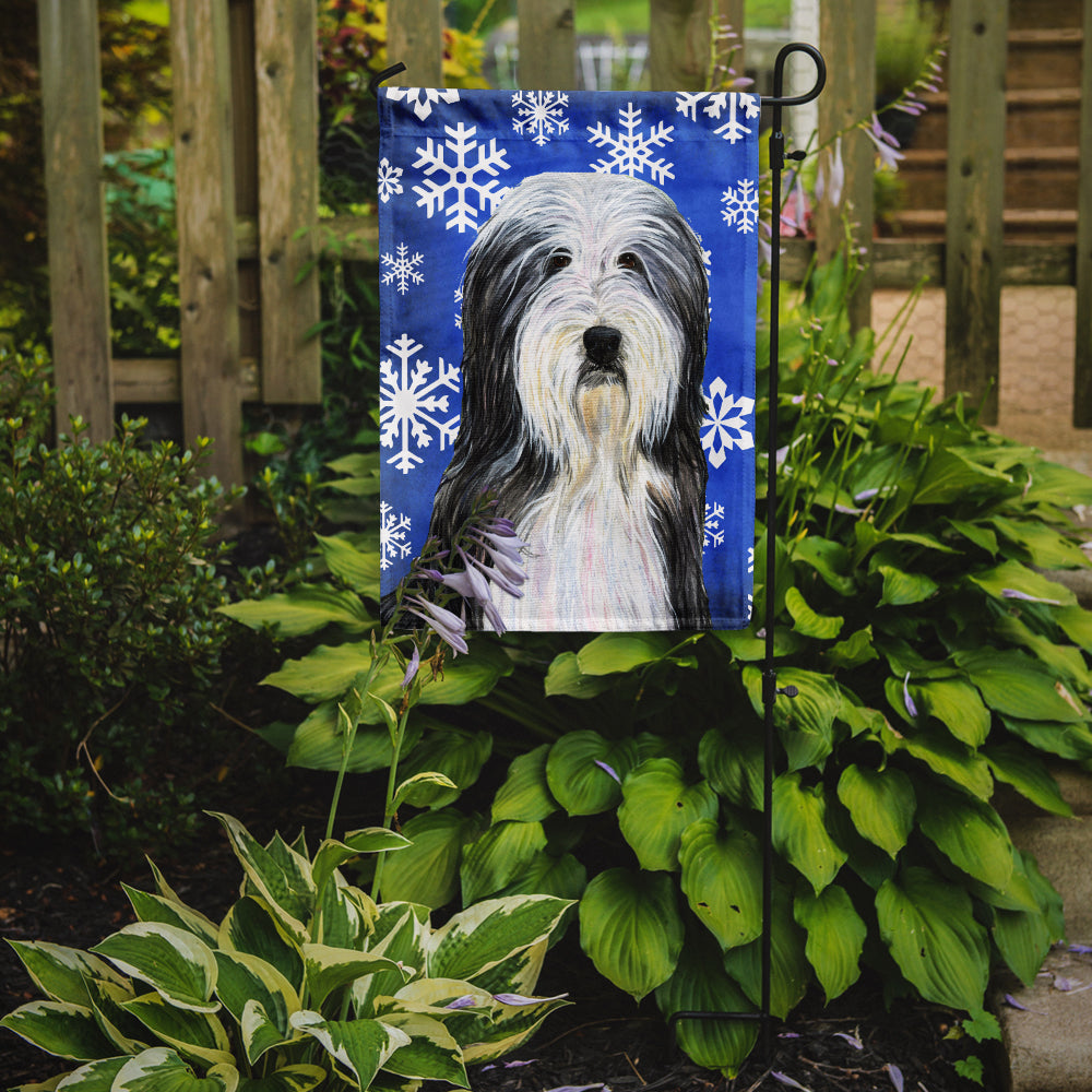 Bearded Collie Winter Snowflakes Holiday Flag Garden Size