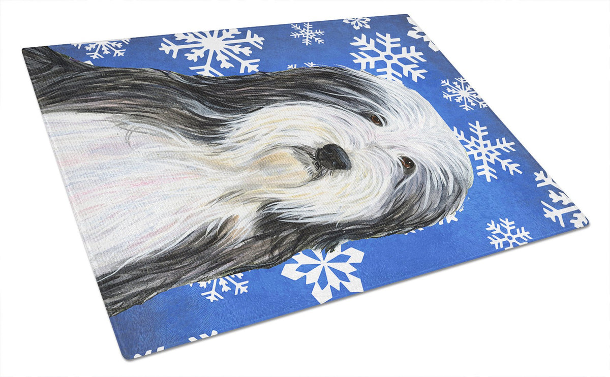 Bearded Collie Winter Snowflakes Holiday Glass Cutting Board Large by Caroline&#39;s Treasures