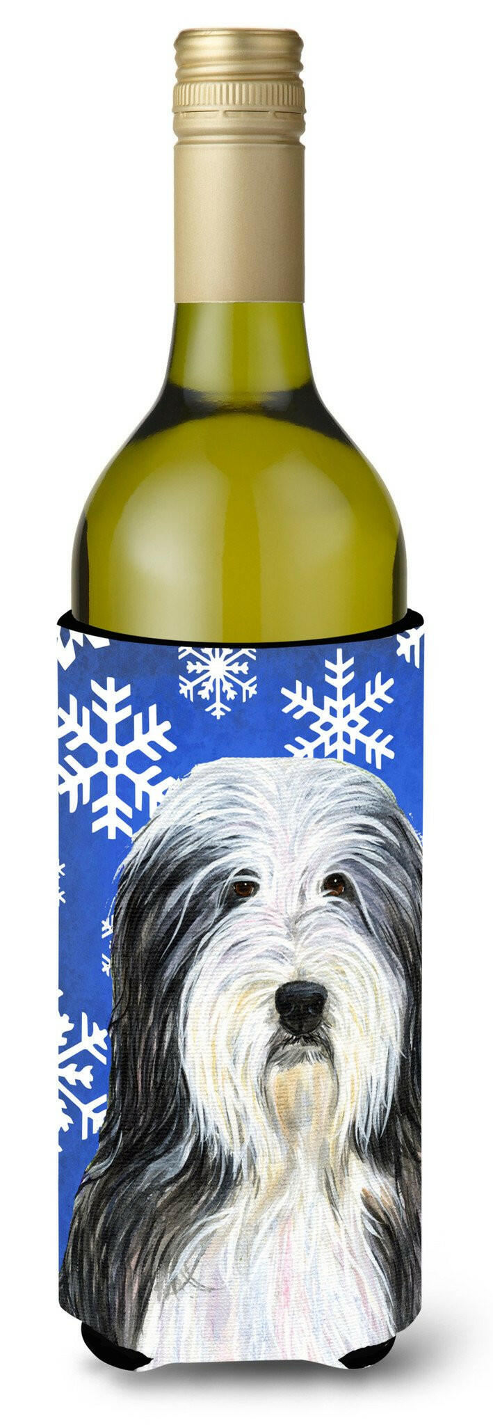 Bearded Collie Winter Snowflakes Holiday Wine Bottle Beverage Insulator Beverage Insulator Hugger SS4635LITERK by Caroline's Treasures