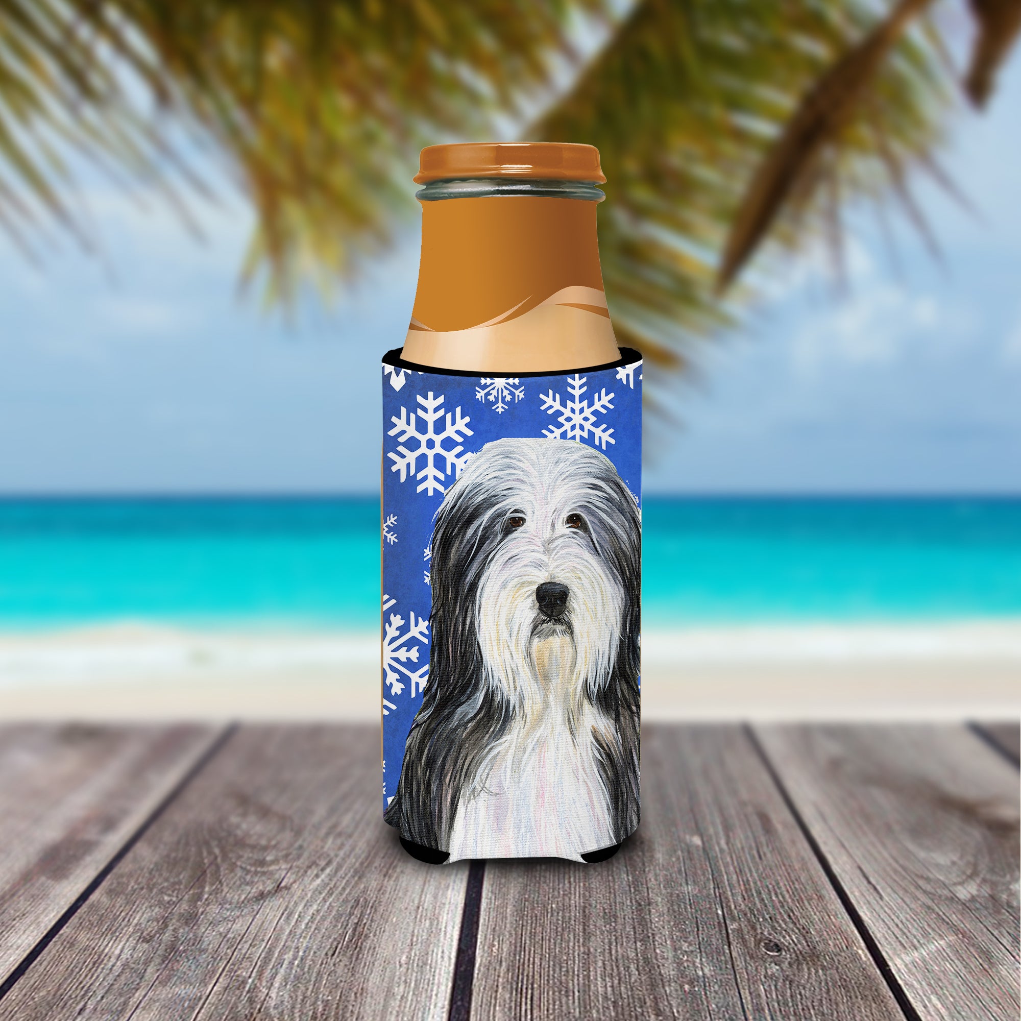 Bearded Collie Winter Snowflakes Holiday Ultra Beverage Insulators for slim cans SS4635MUK