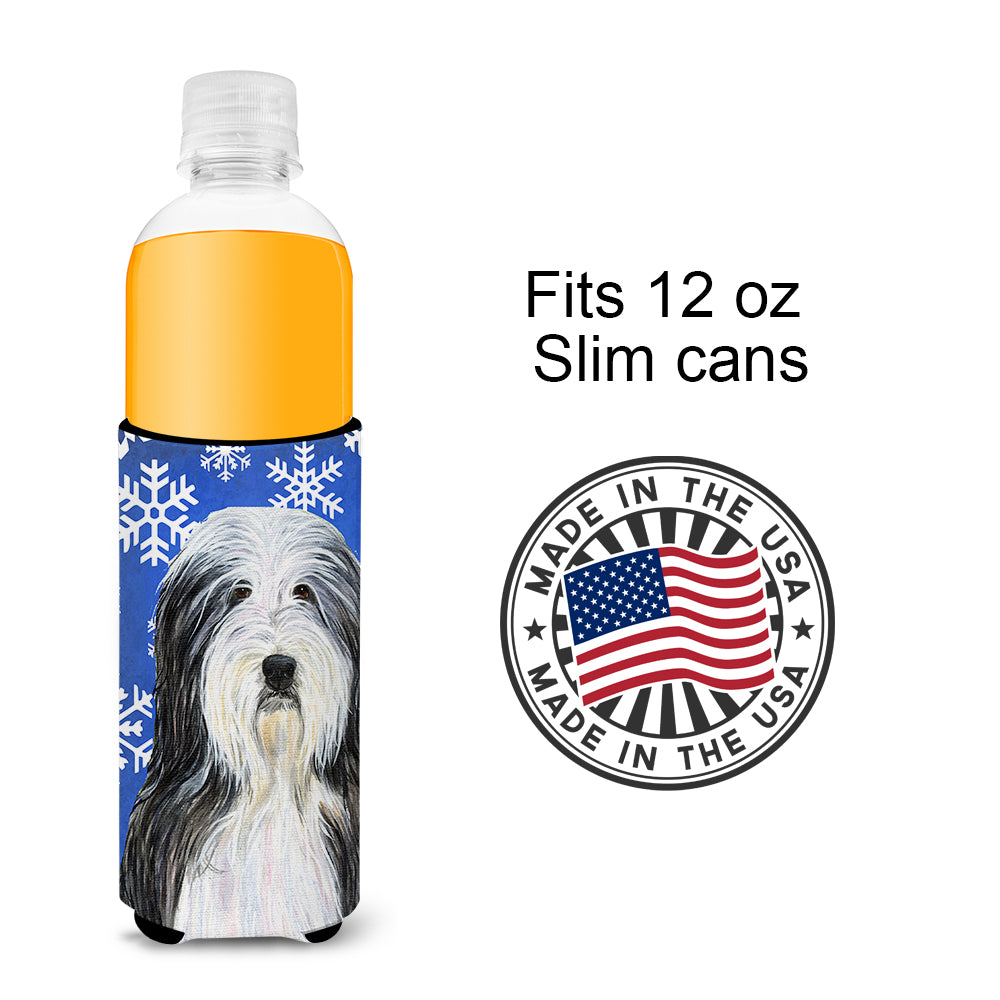 Bearded Collie Winter Snowflakes Holiday Ultra Beverage Insulators for slim cans SS4635MUK.