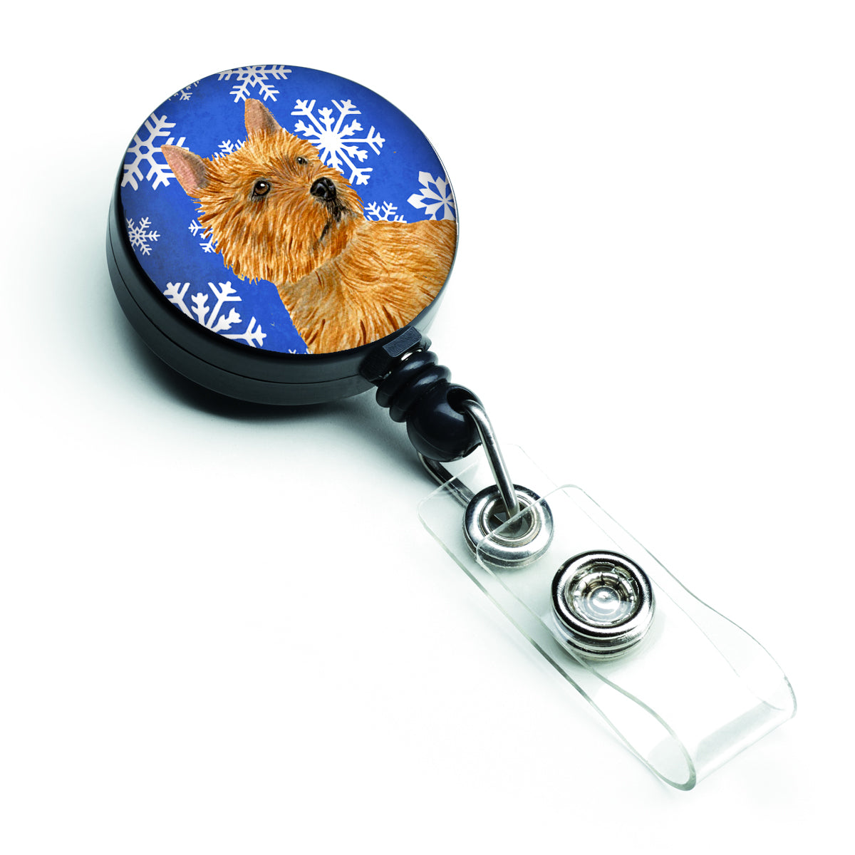 Norwich Terrier Winter Snowflakes Holiday Bobine de badge rétractable SS4637BR
