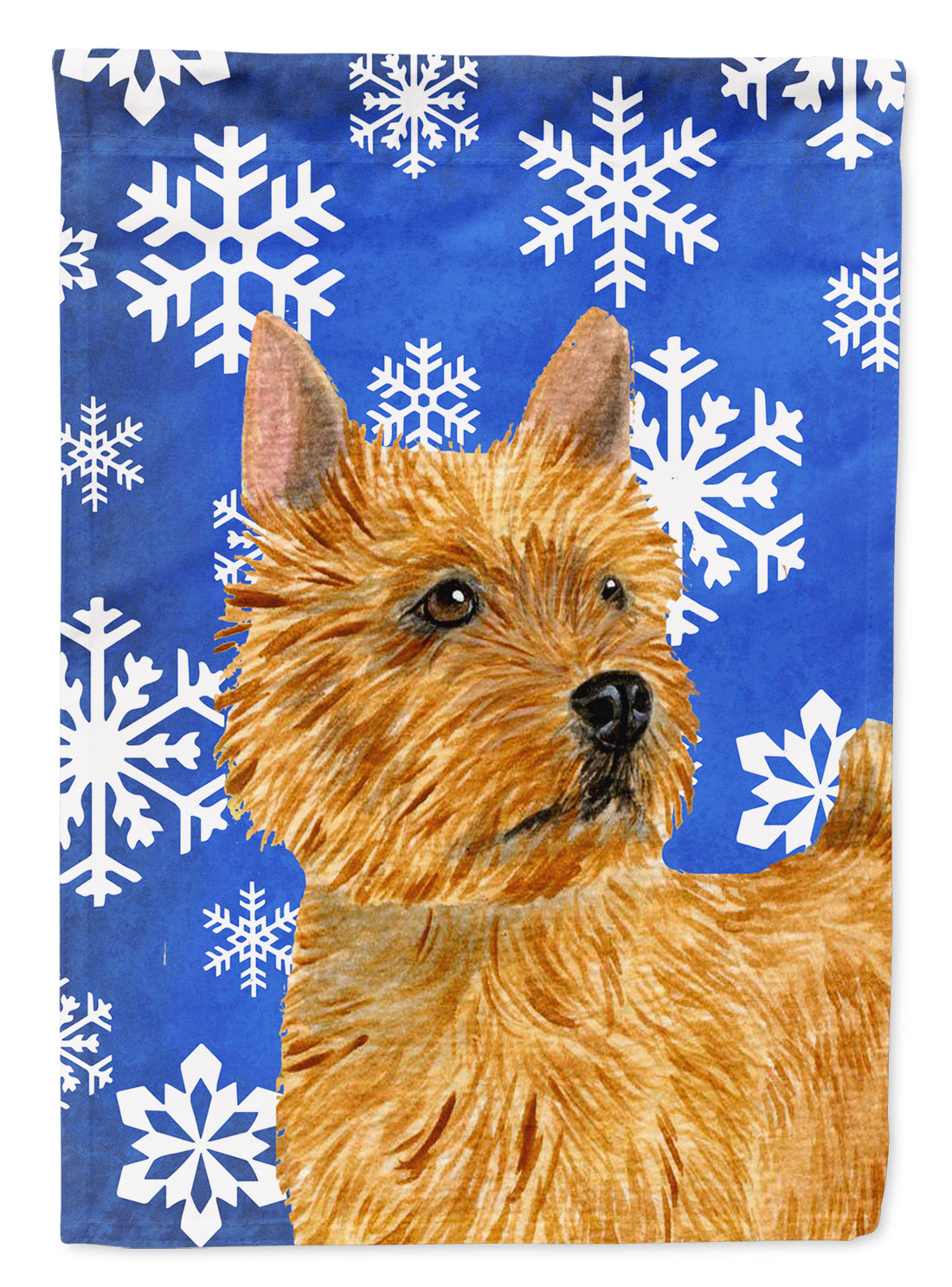 Norwich Terrier Winter Snowflakes Holiday Flag Canvas House Size  the-store.com.
