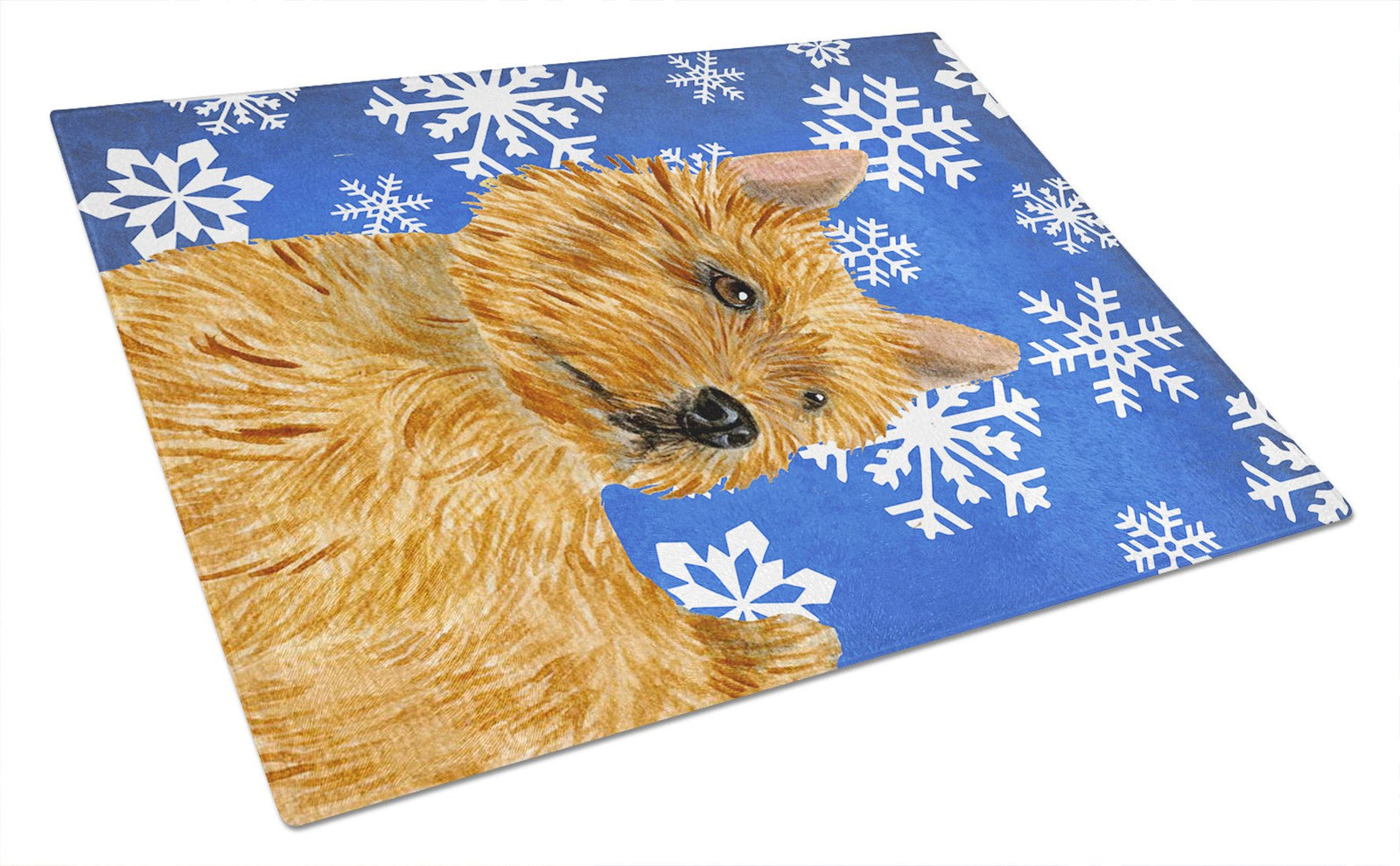 Norwich Terrier Winter Snowflakes Holiday Glass Cutting Board Large by Caroline's Treasures