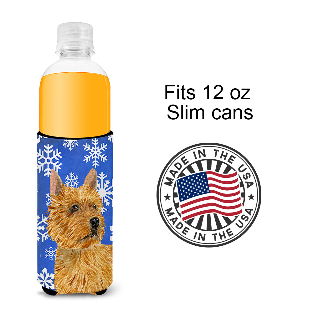 Norwich Terrier Winter Snowflakes Holiday Ultra Beverage Insulators for slim cans SS4637MUK.