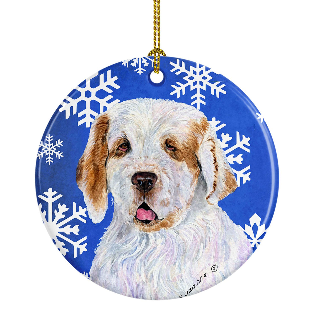 Clumber Spaniel Winter Snowflakes Holiday Christmas Ceramic Ornament SS4638 by Caroline&#39;s Treasures