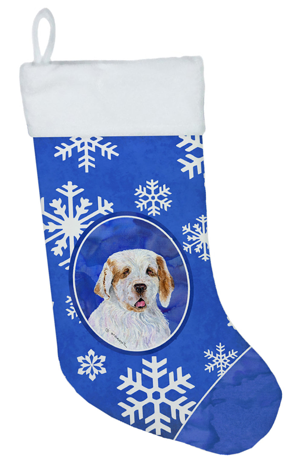 Clumber Spaniel Winter Snowflakes Christmas Stocking SS4638  the-store.com.