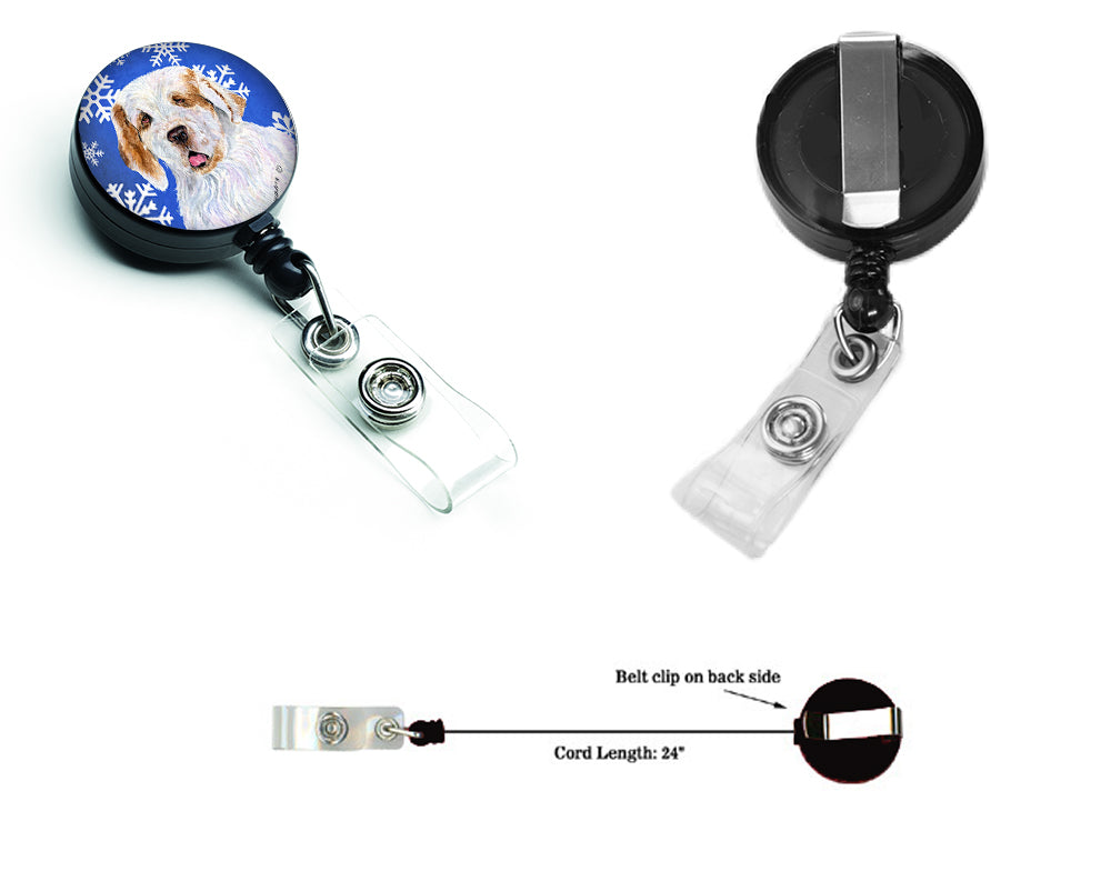 Clumber Spaniel Winter Snowflakes Holiday Retractable Badge Reel SS4638BR  the-store.com.