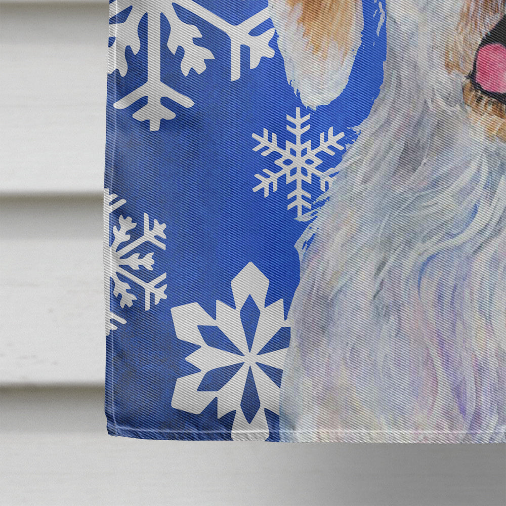 Clumber Spaniel Winter Snowflakes Holiday Flag Canvas House Size  the-store.com.