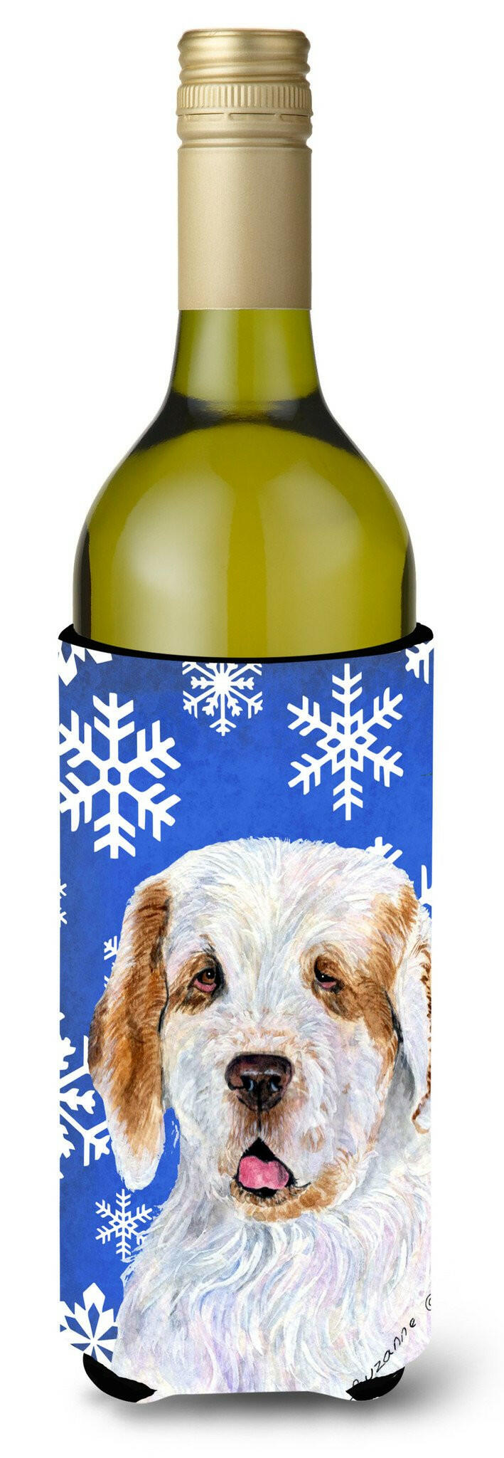 Clumber Spaniel Winter Snowflakes Holiday Wine Bottle Beverage Insulator Beverage Insulator Hugger by Caroline&#39;s Treasures