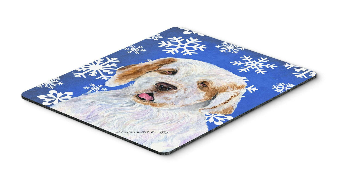 Clumber Spaniel Winter Snowflakes Holiday Mouse Pad, Hot Pad or Trivet by Caroline&#39;s Treasures