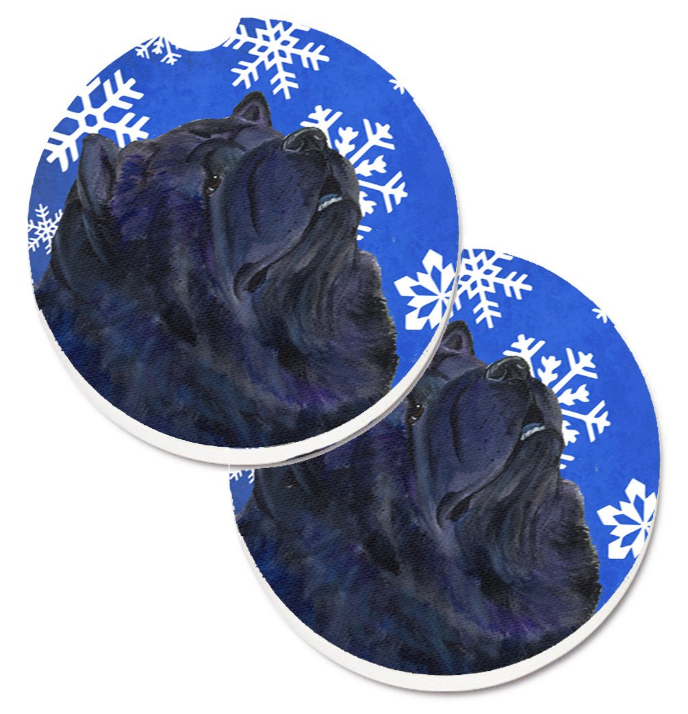 Chow Chow Winter Snowflakes Holiday Set of 2 Cup Holder Car Coasters SS4639CARC by Caroline's Treasures
