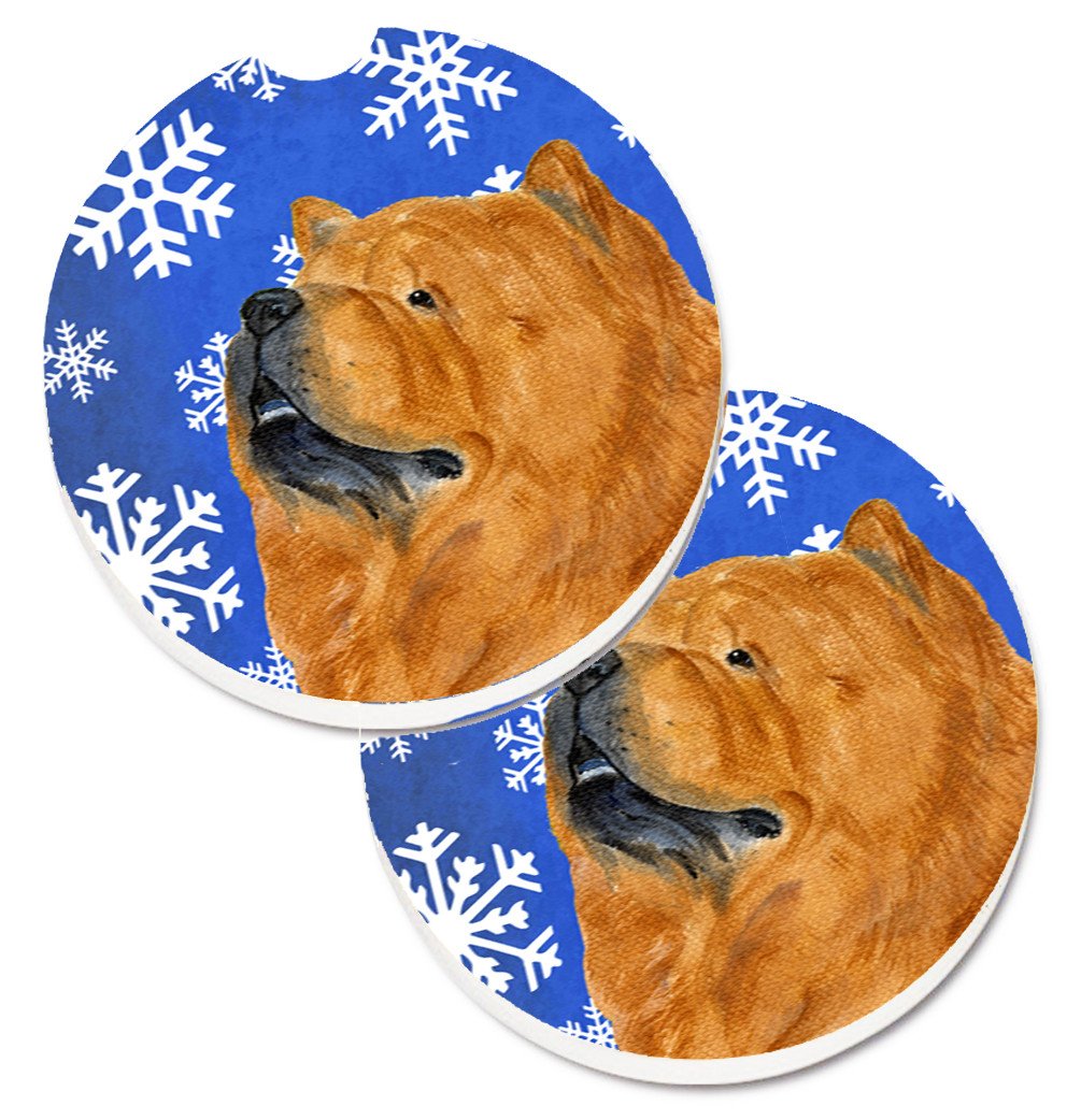 Chow Chow Winter Snowflakes Holiday Set of 2 Cup Holder Car Coasters SS4640CARC by Caroline&#39;s Treasures