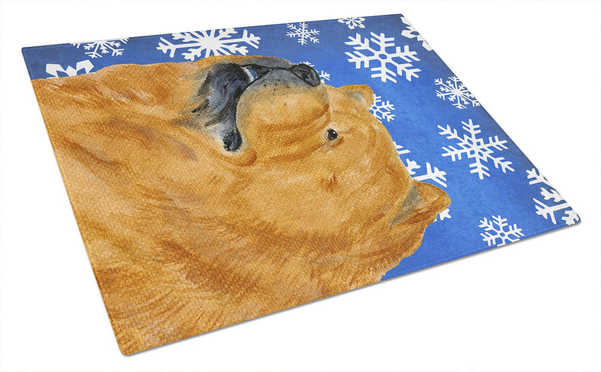 Chow Chow Winter Snowflakes Holiday Glass Cutting Board Large by Caroline&#39;s Treasures