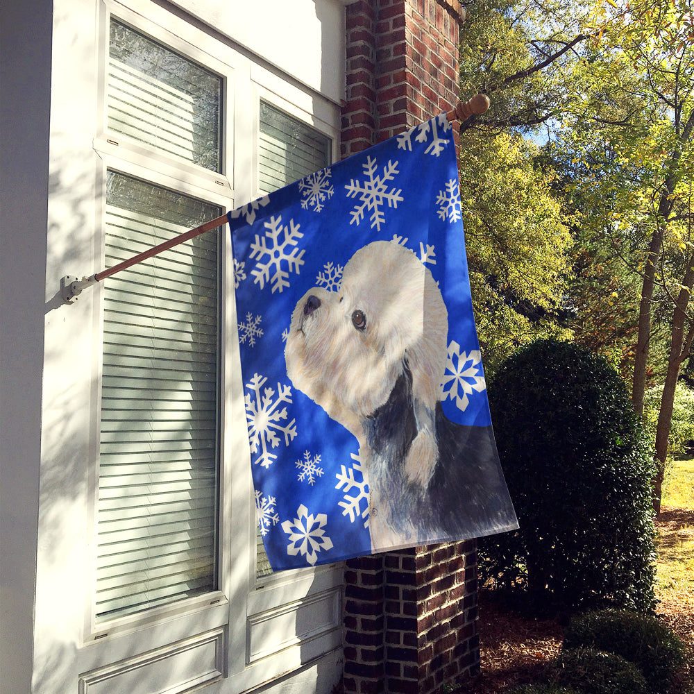 Dandie Dinmont Terrier Winter Snowflakes Holiday Flag Canvas House Size  the-store.com.