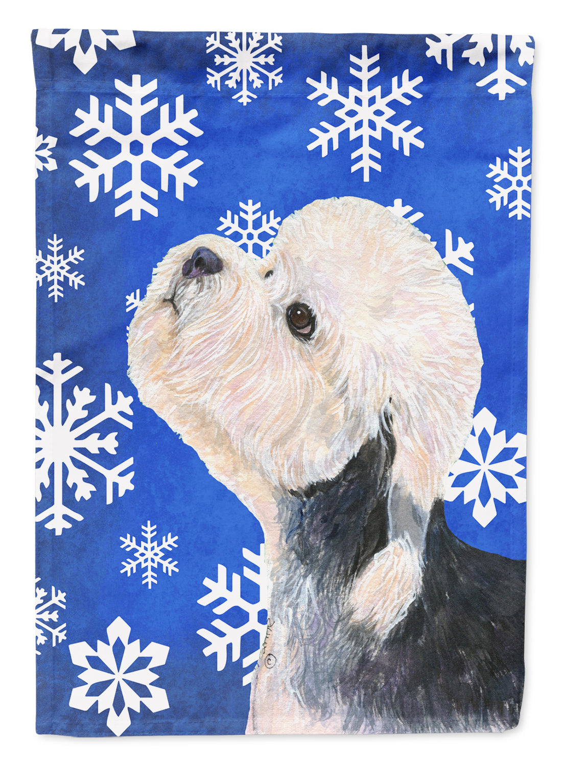 Dandie Dinmont Terrier Winter Snowflakes Holiday Flag Canvas House Size  the-store.com.