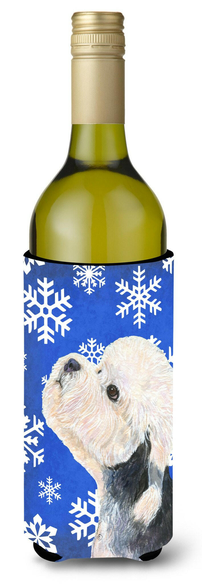 Dandie Dinmont Terrier Winter Snowflakes Holiday Wine Bottle Beverage Insulator Beverage Insulator Hugger by Caroline's Treasures