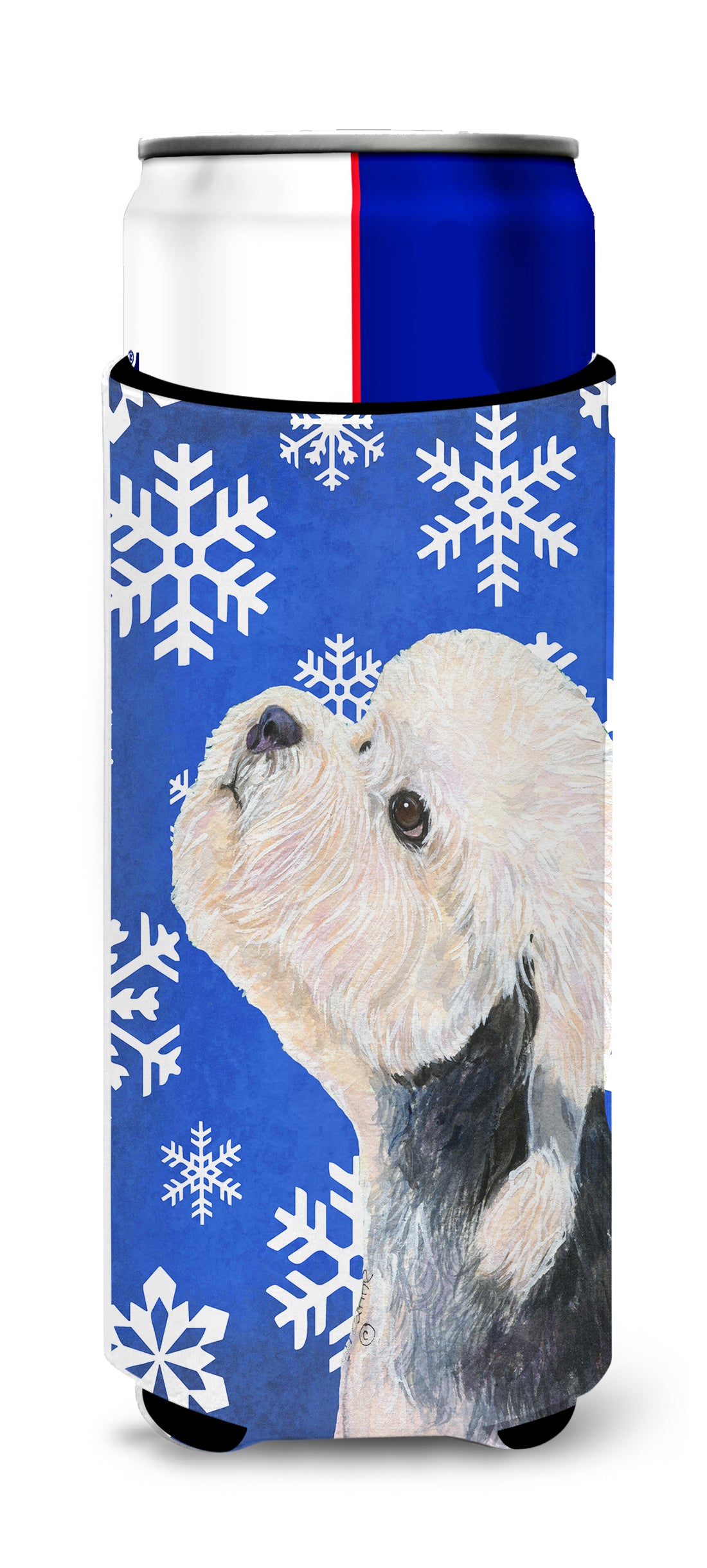 Dandie Dinmont Terrier Winter Snowflakes Holiday Ultra Beverage Insulators for slim cans SS4641MUK.