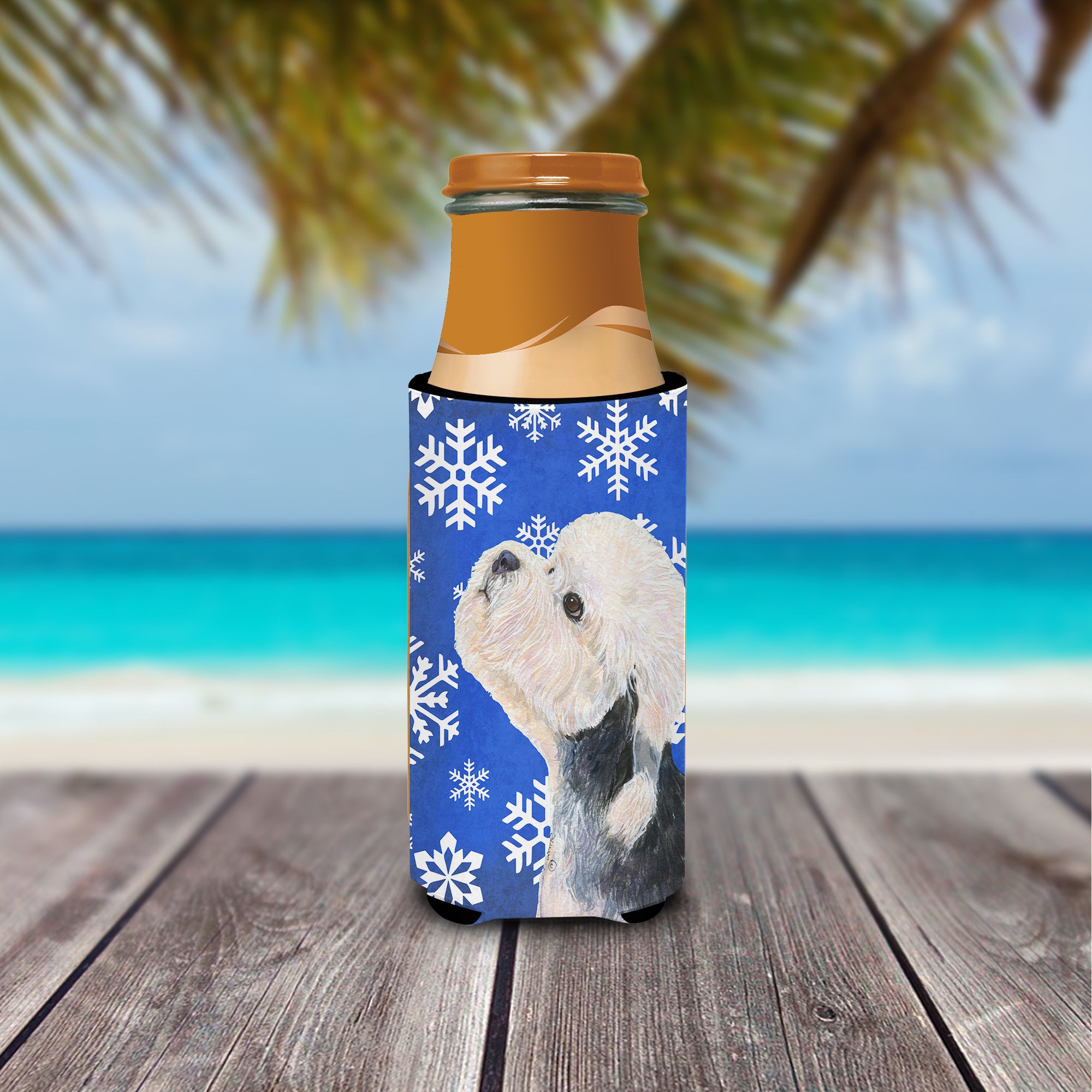 Dandie Dinmont Terrier Winter Snowflakes Holiday Ultra Beverage Insulators for slim cans SS4641MUK.