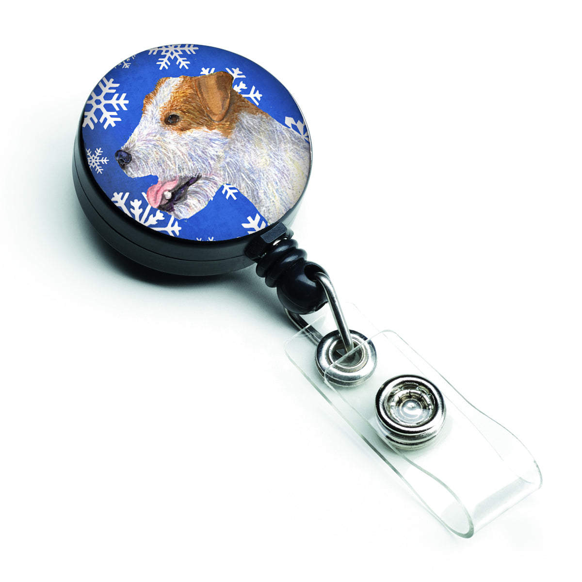 Jack Russell Terrier Winter Snowflakes Holiday Bobine de badge rétractable SS4642BR