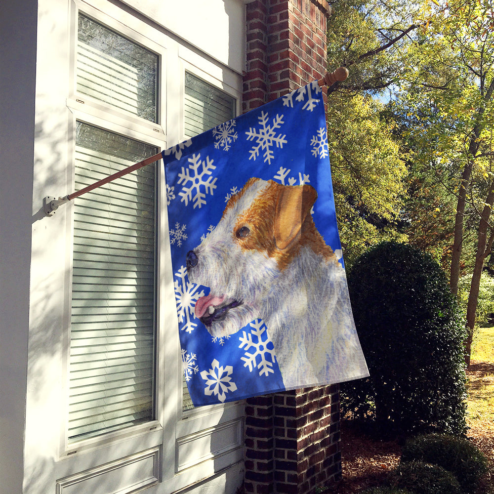 Jack Russell Terrier Winter Snowflakes Holiday Flag Canvas House Size  the-store.com.